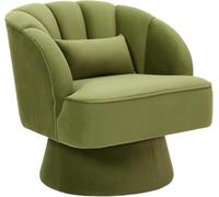OPULENTHOME Sillón giratorio moderno, sillón acolchado de terciopelo de 360 grados, con respaldo a rayas y acolchado de felpa, cómodo sillón redondo para salón, dormitorio, rincón de lectura, verde
