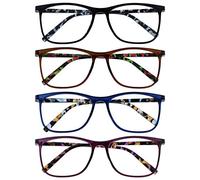 OPULIZE Arc Gafas de Lectura 4-Pack Montura Cuadrada Negro Marrón Azul Morado Varillas Translúcidas con Dibujos Lentes Resistentes a Arañazos Bisagras de Muelle Hombre Mujer RRRR66-1235 +3.00