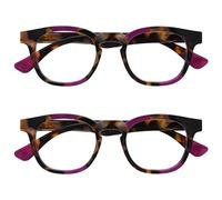 OPULIZE Ava Gafas de Lectura Pack de 2 Montura Redonda Favorecedora Marrón Carey Morado Lentes Resistentes a Arañazos Bisagras de Muelle Unisex Hombre Mujer RR62-5 +1.00