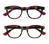 OPULIZE Ava Gafas de Lectura Pack de 2 Montura Redonda Favorecedora Marrón Carey Morado Rojo Lentes Resistentes a Arañazos Bisagras de Muelle Unisex Hombre Mujer RR62-5Z +1.00