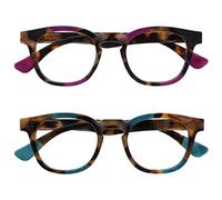 OPULIZE Ava Gafas de Lectura Pack de 2 Montura Redonda Favorecedora Marrón Carey Morado Turquesa Lentes Resistentes a Arañazos Bisagras de Muelle Unisex Hombre Mujer RR62-5Q +2.00