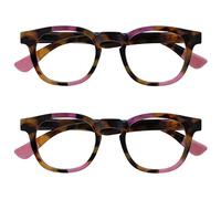 OPULIZE Ava Gafas de Lectura Pack de 2 Montura Redonda Favorecedora Marrón Carey Rosa Lentes Resistentes a Arañazos Bisagras de Muelle Unisex Hombre Mujer RR62-4 +3.00