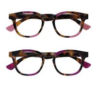 OPULIZE Ava Gafas de Lectura Pack de 2 Montura Redonda Favorecedora Marrón Carey Rosa Morado Lentes Resistentes a Arañazos Bisagras de Muelle Unisex Hombre Mujer RR62-45 +1.00