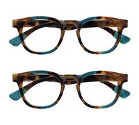OPULIZE Ava Gafas de Lectura Pack de 2 Montura Redonda Favorecedora Marrón Carey Turquesa Lentes Resistentes a Arañazos Bisagras de Muelle Unisex Hombre Mujer RR62-Q +3.00