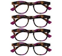 OPULIZE Ava Gafas de Lectura Pack de 4 Montura Redonda Favorecedora Marrón Carey Morado Lentes Resistentes a Arañazos Bisagras de Muelle Unisex Hombre Mujer RRRR62-5 +1.00