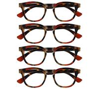 OPULIZE Ava Gafas de Lectura Pack de 4 Montura Redonda Favorecedora Marrón Carey Rojo Lentes Resistentes a Arañazos Bisagras de Muelle Unisex Hombre Mujer RRRR62-Z +1.00