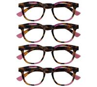 OPULIZE Ava Gafas de Lectura Pack de 4 Montura Redonda Favorecedora Marrón Carey Rosa Lentes Resistentes a Arañazos Bisagras de Muelle Unisex Hombre Mujer RRRR62-4 +3.50