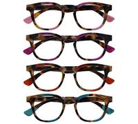 OPULIZE Ava Gafas de Lectura Pack de 4 Montura Redonda Favorecedora Marrón Carey Rosa Rojo Morado Turquesa Lentes Resistentes a Arañazos Bisagras de Muelle Unisex Hombre Mujer RRRR62-45ZQ +1.50