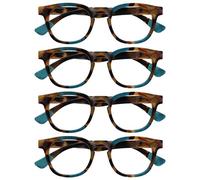 OPULIZE Ava Gafas de Lectura Pack de 4 Montura Redonda Favorecedora Marrón Carey Turquesa Lentes Resistentes a Arañazos Bisagras de Muelle Unisex Hombre Mujer RRRR62-Q +1.00