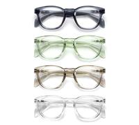 Opulize AWE - Gafas de lectura con bloqueo de luz azul para mujeres y hombres, paquete de 4 unidades, protección UV, redondas, transparentes, azul, verde, gris, transparente, +2.50