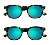 OPULIZE Bay Gafas Solares Pack de 2 Montura Ancha Redonda Verde Carey Mate Resistente a los Arañazos Bisagras con Muelle Lente Tintado con Protección UV400 Hombre Mujer SS97-6 +0.00