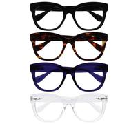OPULIZE BIG Blue Light Blocking Glasses - Bold Oversized Round Fashion Frame - Anti-Glare Anti-Reflective Computer Gaming - 4 Pack - UV Eyestrain Protection - Black Brown Indigo Clear - Mens Womens