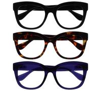 OPULIZE BIG Blue Light Blocking Glasses - Bold Oversized Round Fashion Frame - Anti-Glare Anti-Reflective Computer Gaming - 3 Pack - UV & Eyestrain Protection - Black Brown Indigo - Mens Womens