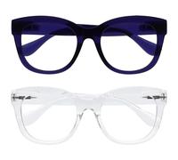 OPULIZE BIG Blue Light Blocking Glasses - Bold Oversized Round Fashion Frame - Anti-Glare Anti-Reflective Computer Gaming - 2 Pack - UV & Eyestrain Protection - Indigo Clear - Mens Womens
