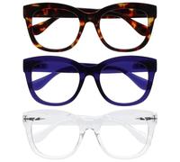 OPULIZE BIG Blue Light Blocking Glasses - Bold Oversized Round Fashion Frame - Anti-Glare Anti-Reflective Computer Gaming - 3 Pack - UV & Eyestrain Protection - Brown Blue Clear - Mens Womens