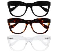 OPULIZE BIG Blue Light Blocking Glasses - Bold Round Fashion Frame - Anti-Glare Anti-Reflective Computer Gaming - 3 Pack - UV & Eyestrain Protection - Black Brown Clear - Mens Womens +0.00