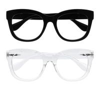 OPULIZE BIG Blue Light Blocking Reading Glasses - Bold Round Fashion Frame - Anti-Glare Anti-Reflective Computer Gaming - 2 Pack - UV & Eyestrain Protection - Black Clear - Mens Womens +2.00