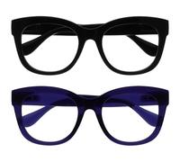 OPULIZE BIG Gafas de Lectura de Bloqueo de Luz Azul para hombre y mujer, Moda con Marco Grande - Lentes Antirreflectante y Antideslumbrante - Pacquete de 2 - Protección UV - Negro Azul - +2,00