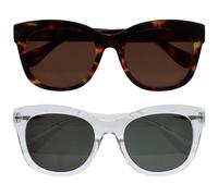 OPULIZE BIG Gafas de sol mujer y hombre - Moda con marco grande - Lentes marrones/verdes - Pacquete de 2 - Antirreflectante y Antideslumbrante - Lentes polarizadas UV400 - Marrón/Claro