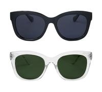 OPULIZE BIG Gafas de sol mujer y hombre - Moda con marco grande - Lentes negras/verdes - Pacquete de 2 - Antirreflectante y Antideslumbrante - Lentes polarizadas UV400- Negro/Claro