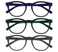 OPULIZE Blu Gafas con Bloqueo de Luz Azul Pack de 3 Montura Redonda Azul Verde Gris Bisagras de Muelle Mejoran el Sueño Ordenador Gaming Antirreflejante Hombre Mujer BBB5-367 +0.00