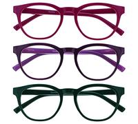 OPULIZE Blu Gafas de Lectura con Bloqueo de Luz Azul 3-Pack Montura Redonda Rosa Verde Violeta Oscuro Bisagras de Muelle Mejoran el Sueño Ordenador Gaming Antirreflejante Hombre Mujer BBB5-456 +2.50
