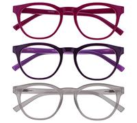 OPULIZE Blu Gafas de Lectura con Bloqueo de Luz Azul 3-Pack Montura Redonda Rosa Violeta Oscuro Hielo Bisagras de Muelle Mejoran el Sueño Ordenador Gaming Antirreflejante Hombre Mujer BBB5-45C +1.50