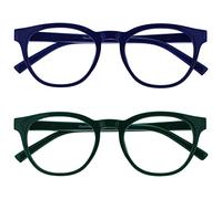 OPULIZE Blu Gafas de Lectura con Bloqueo de Luz Azul Pack de 2 Montura Redonda Azul Verde Oscuro Bisagras de Muelle Mejoran el Sueño Ordenador Gaming Antirreflejante Hombre Mujer BB5-36 +1.50