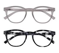 OPULIZE Blu Gafas de Lectura con Bloqueo de Luz Azul Pack de 2 Montura Redonda Hielo Negro Gris Carey Bisagras de Muelle Mejoran el Sueño Ordenador Gaming Antirreflejante Hombre Mujer BB5-CW +1.50