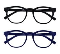 OPULIZE Blu Gafas de Lectura con Bloqueo de Luz Azul Pack de 2 Montura Redonda Negra Azul Bisagras de Muelle Mejoran el Sueño Ordenador Gaming Antirreflejante Hombre Mujer BB5-13 +3.50