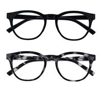 OPULIZE Blu Gafas de Lectura con Bloqueo de Luz Azul Pack de 2 Montura Redonda Negra Gris Carey Bisagras de Muelle Mejoran el Sueño Ordenador Gaming Antirreflejante Hombre Mujer BB5-1W +2.00