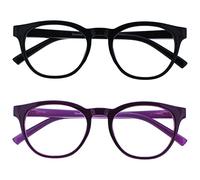OPULIZE Blu Gafas de Lectura con Bloqueo de Luz Azul Pack de 2 Montura Redonda Negra Violeta Oscuro Bisagras de Muelle Mejoran el Sueño Ordenador Gaming Antirreflejante Hombre Mujer BB5-15 +2.50