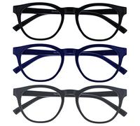 OPULIZE Blu Gafas de Lectura con Bloqueo de Luz Azul Pack de 3 Montura Redonda Negra Gris Azul Bisagras de Muelle Mejoran el Sueño Ordenador Gaming Antirreflejante Hombre Mujer BBB5-137 +1.50