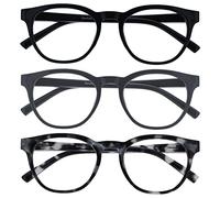 OPULIZE Blu Gafas de Lectura con Bloqueo de Luz Azul Pack de 3 Montura Redonda Negra Gris Carey Bisagras de Muelle Mejoran el Sueño Ordenador Gaming Antirreflejante Hombre Mujer BBB5-17W +3.50