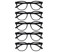 OPULIZE BLU Gafas de Lectura con Filtro Azul - Pack de 5 - Montura Redonda - Negro - Hombre Mujer - Bisagras de Muelle - BBBBB5-1 - +1.50