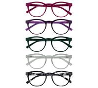 OPULIZE BLU Gafas de Lectura de Bloqueo de Luz Azul para hombre y mujer, Lentes Antideslumbrante, Protección UV, Monturas redondas, Paquete de 5 Rosa Morado Verde Hielo Carey Gris +2,00