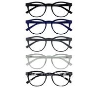 OPULIZE BLU Gafas de Lectura de Bloqueo de Luz Azul para hombre y mujer, Lentes Antideslumbrante, Protección UV, Monturas redondas, Paquete de 5 Negro Azul Gris Hielo Carey Gris +1,00