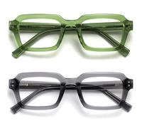OPULIZE EDG Gafas de Lectura de Bloqueo de Luz Azul para hombre y mujer, Lentes Antirreflejos Antideslumbrante, Protección UV, Rectangular, Paquete de 2 Verde Gris +3,00