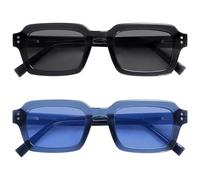 OPULIZE EDG Gafas de sol hombre y mujer, Lentes Antideslumbrante, Protección UV, Rectangular, Paquete de 2 Negro/Azul