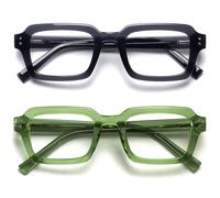 OPULIZE EDG Reading Blue Light Blocking Glasses for Women Men,Anti-reflective Anti-Glare Computer & Gaming Lenses,Vintage Rectangular Frame,UV & Eyestrain Protection,Black Green +1.50 (Pack of 2)