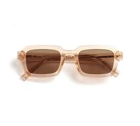 OPULIZE EDG Sunglasses for Men & Women - Vintage Rectangular Transparent Frame with Spring Hinges - Trendy Retro Sunglasses with UV400 Protection Lenses - Transparent Pink with Light Brown Lenses