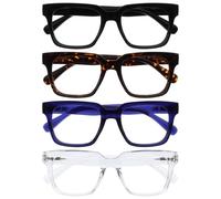OPULIZE ERA Blue Light Glasses - Clear Lens - Anti-Reflective and Anti-Glare - 4 Pack - UV400 Lenses - Oversized Frame - Computer Screen Glasses - Black Brown Blue Clear - Men Women - +0.00