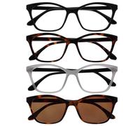 OPULIZE KAT Gafas de Lectura + Lectura Solares x4 - Montura Ojo de Gato - Negro,Marrón Carey,Gris - Hombres y Mujeres - Bisagras de Muelle - RRRS59-1272 - +3.00
