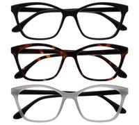 OPULIZE KAT Gafas de Lectura - Pack de 3 - Elegante Montura Ojo de Gato - Negro, Marrón, Gris - Hombres y Mujeres - Bisagras de Muelle - RRR59-127 - +3.50