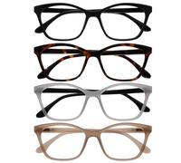 OPULIZE KAT Gafas de Lectura - Pack de 4 - Montura Ojo de Gato - Negro, Marrón, Gris, Topo - Hombres y Mujeres - Bisagras de Muelle - RRRR59-127U - +1.00
