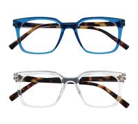 OPULIZE KOI Gafas de Lectura Pack de 2 - Elegante Marco Rectangular Ancho - Azul/Transparente - Hombre Mujer - Bisagras de Muelle - RR50-3C - +1.50