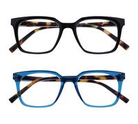 OPULIZE KOI Gafas de Lectura Pack de 2 - Elegante Marco Rectangular Ancho - Negro/Azul - Hombre Mujer - Bisagras de Muelle - RR50-13 - +2.00