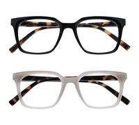 OPULIZE KOI Gafas de Lectura Pack de 2 - Elegante Marco Rectangular Ancho - Negro/Gris - Hombre Mujer - Bisagras de Muelle - RR50-17 - +1.50