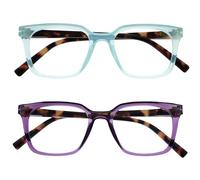 OPULIZE KOI Gafas de Lectura Pack de 2 - Elegante Marco Rectangular Ancho - Violeta/Turquesa - Hombre Mujer - Bisagras de Muelle - RR50-5Q - +3.50