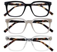 OPULIZE KOI Gafas de Lectura Pack de 3 - Marco Rectangular Ancho - Negro/Gris/Transparente - Hombre Mujer - Bisagras de Muelle - RRR50-17C - +2.50
